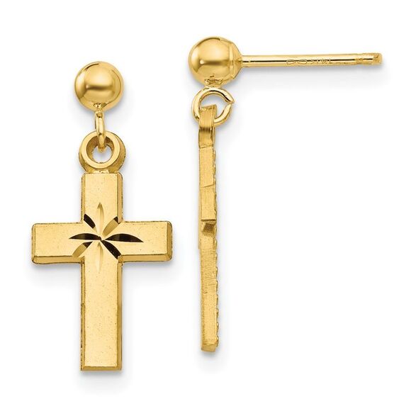 Kazi Luxury 14k Yellow Gold Satin & Diamond -Cut Cross Earrings